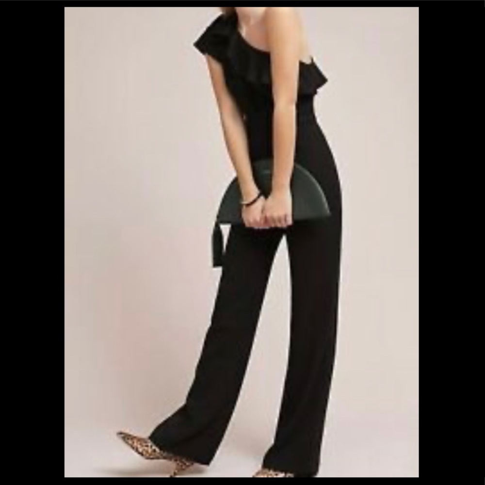 MONIQUE LHUILLIER black one shoulder jumpsuit
